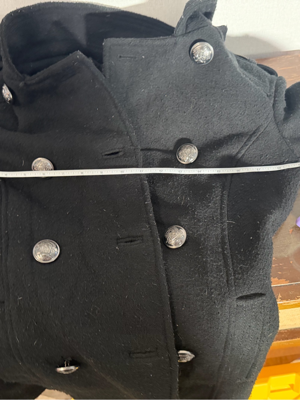 Garage Black Double-Breasted Kids Pea Coat with Silver Buttons